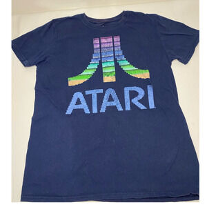 RETRO ATARI  Rainbow Logo Dark Blue T Shirt Short Sleeves Size Medium
